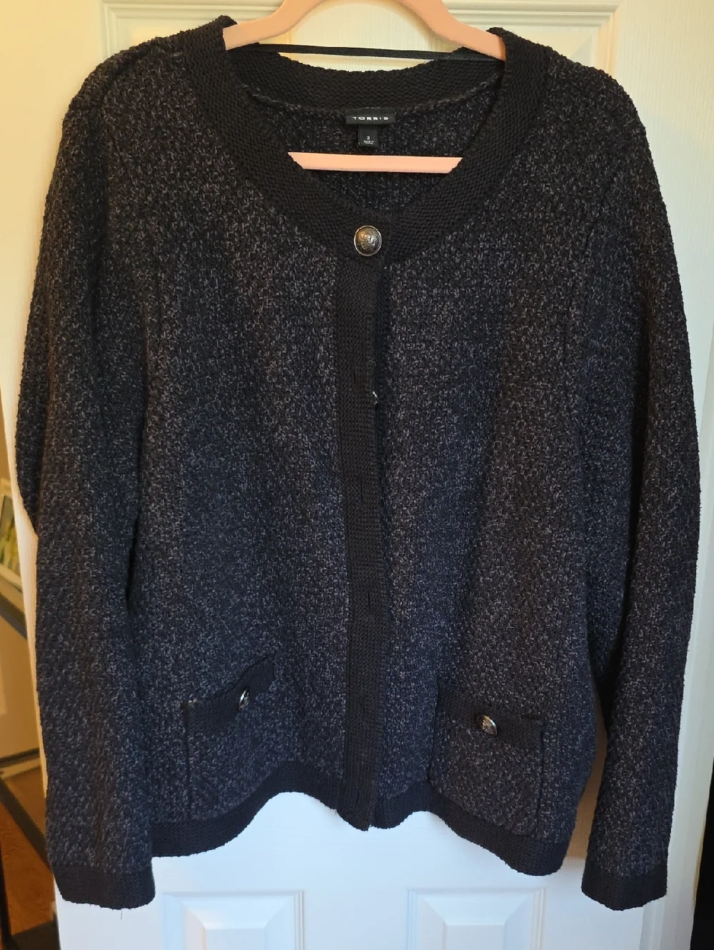 Torrid Charcoal Black Bouclé Button Cardigan - Picture 1 of 6